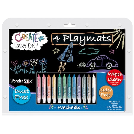 The Pencil Grip Black Board Playmat Kit with 12 Wonder Stix, 12'' x 17'' TPG-649